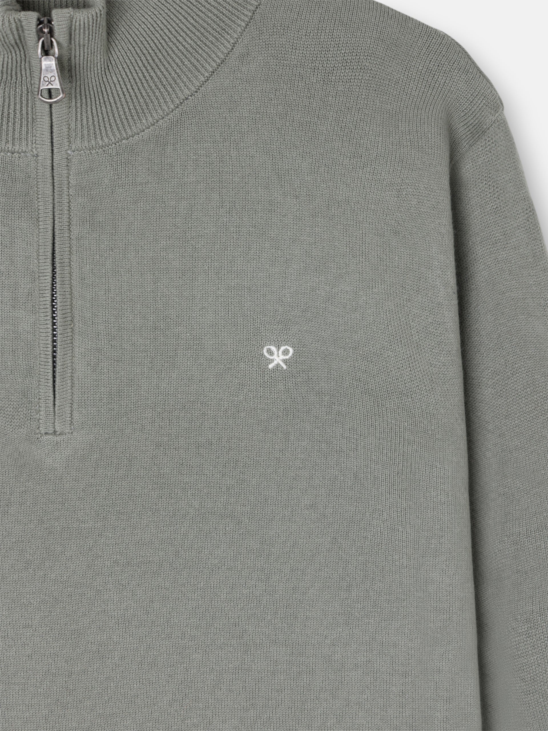 Pull uni à demi-fermeture éclair vert gris