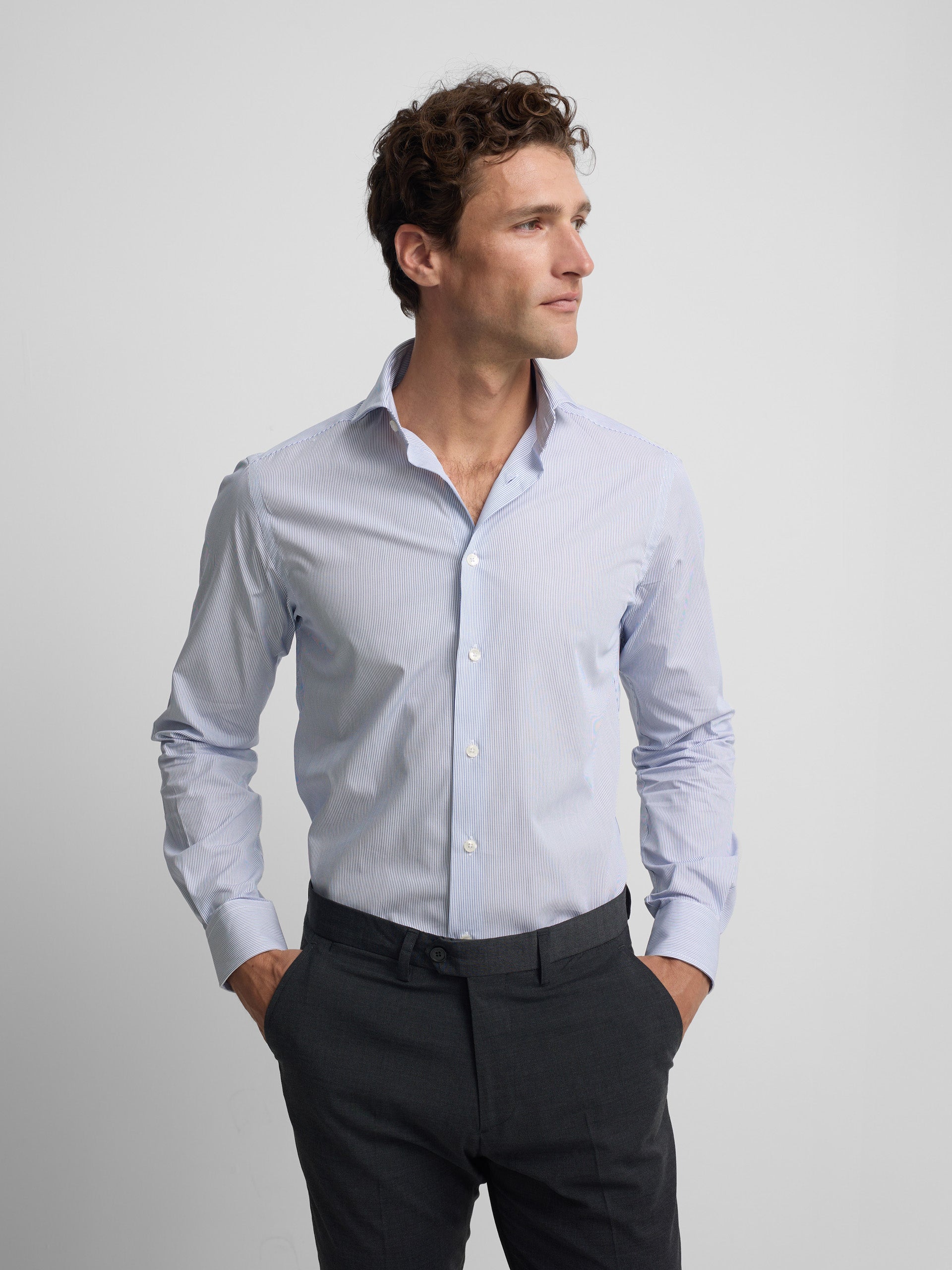 Navy blue mini-stripe dress shirt