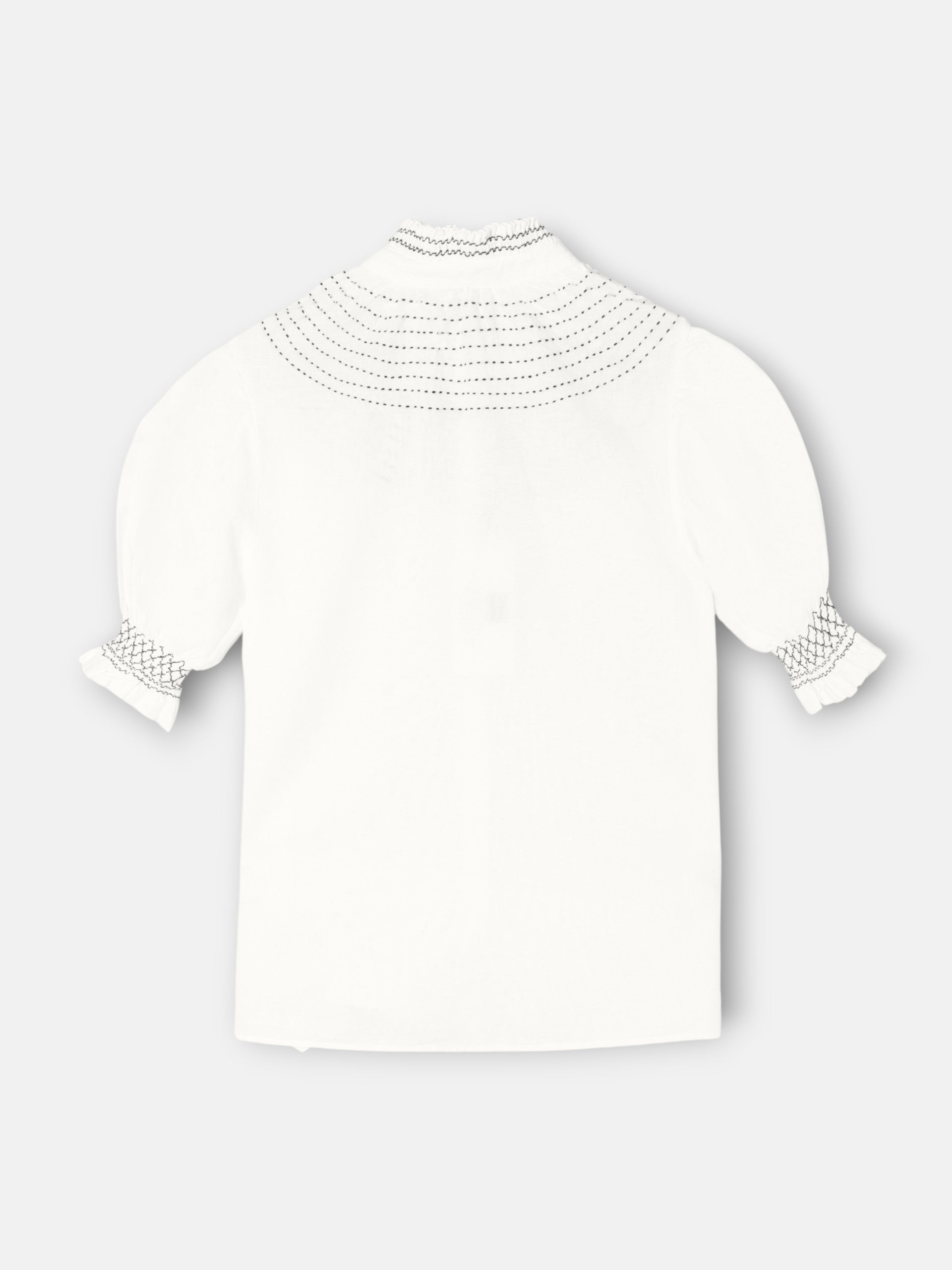 Camisa fruncida manga corta lino blanca