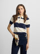 Blue and white short-sleeved knit polo