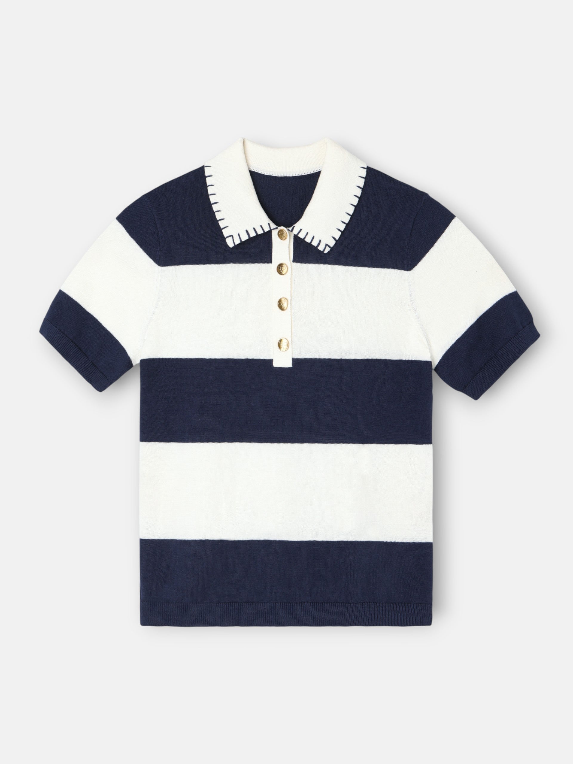 Blue and white short-sleeved knit polo