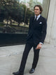 Pantalon traje herringbone azul marino