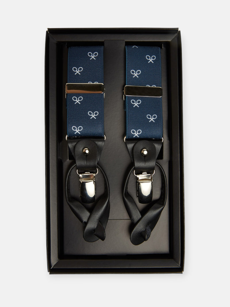 Silbon navy suspenders with white racket