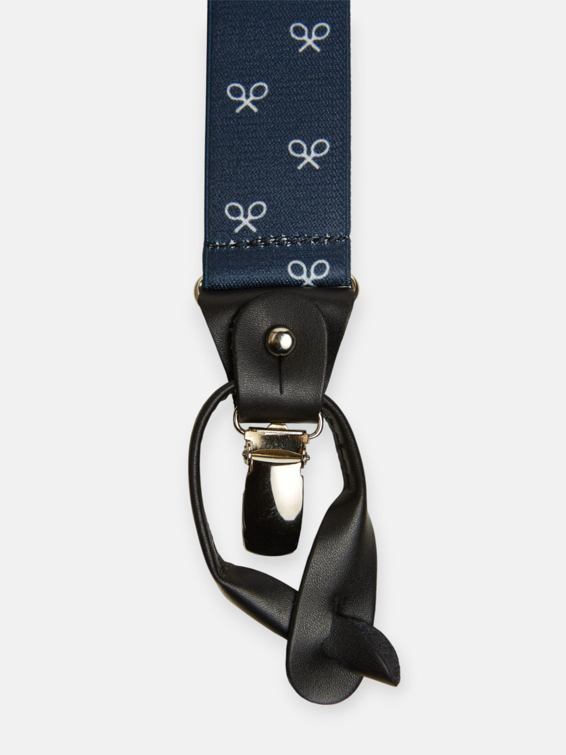 Silbon navy suspenders with white racket