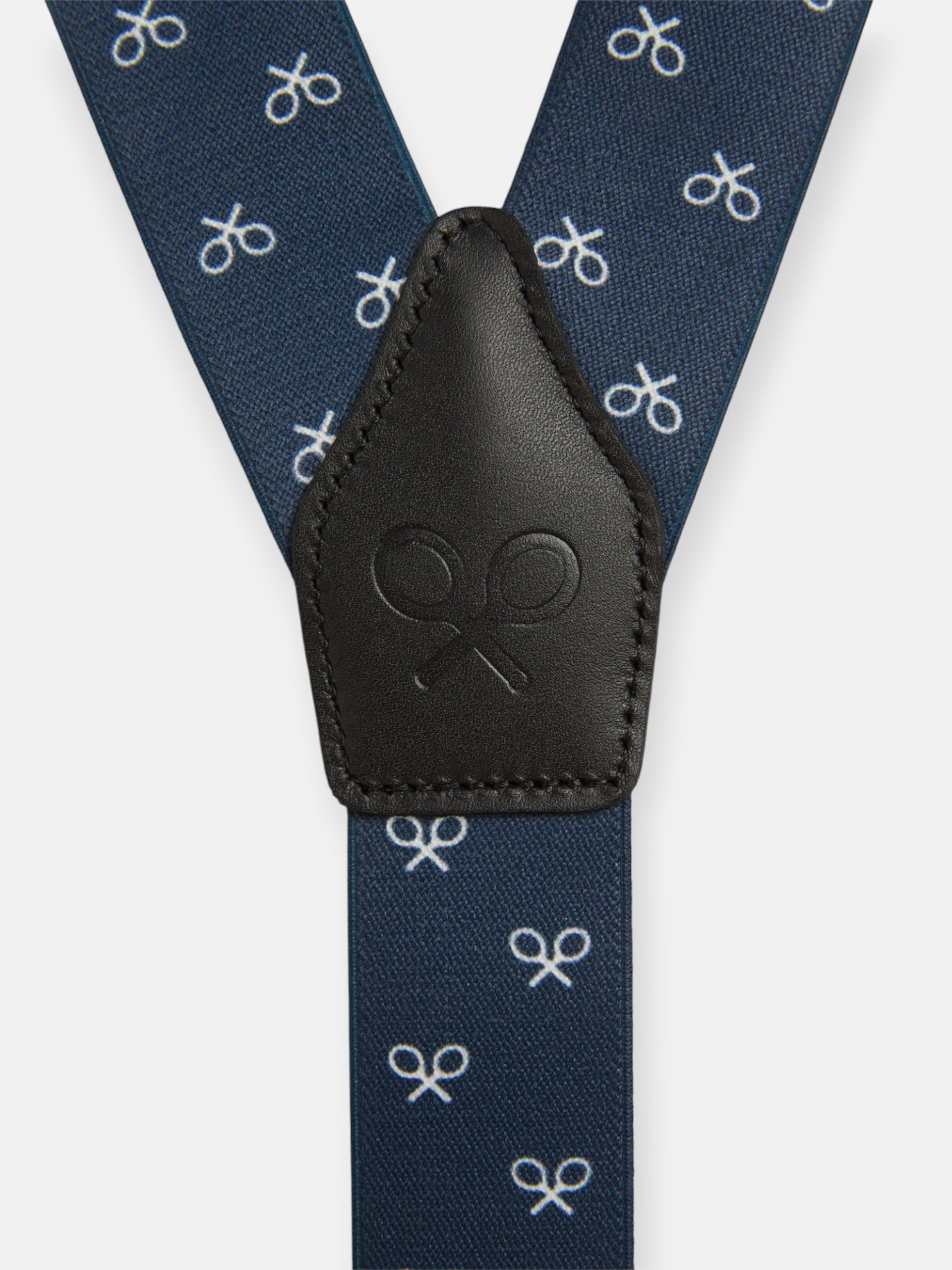 Silbon navy suspenders with white racket