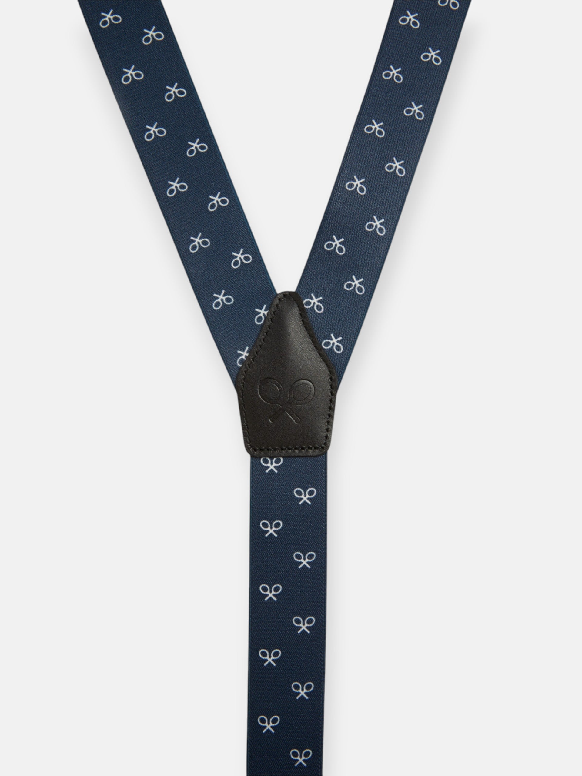 Silbon navy suspenders with white racket