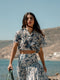 Short blouse with blue floral print