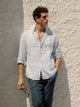 Guayabera sport lino rayas celeste