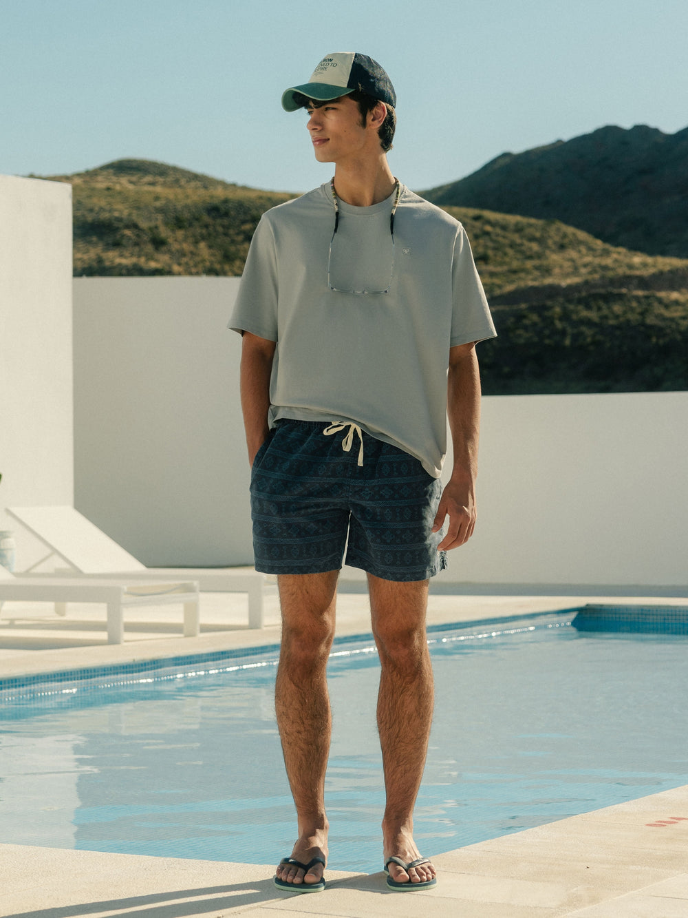Maillot de bain ethnique bleu marine délavé