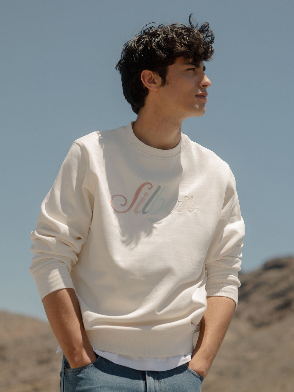 Sudadera Silbon bordado multicolor crema