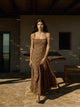 Robe midi brodée marron