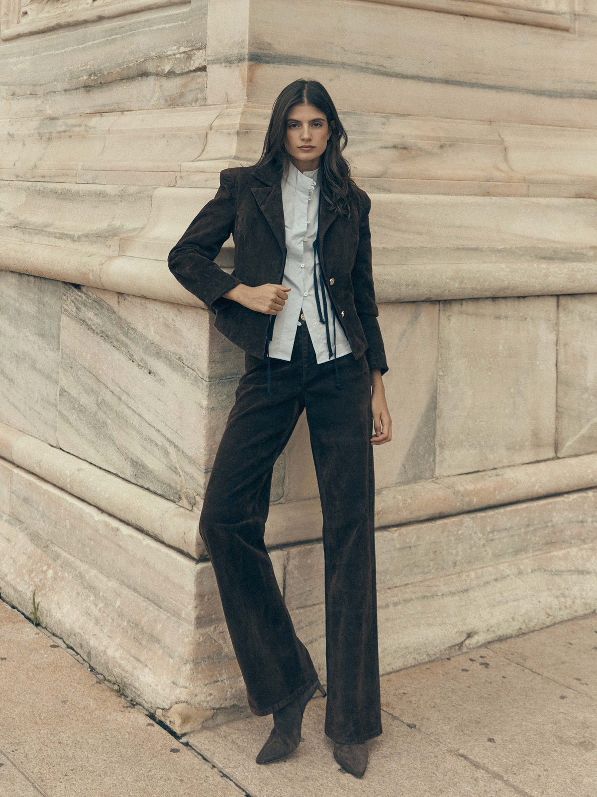 Unique brown flocked trousers