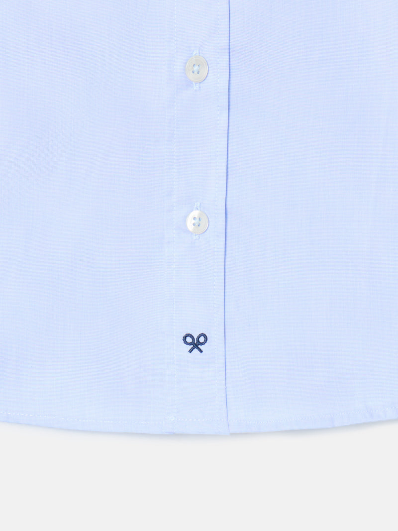 Camisa de vestir para crianças, punho simples azul-claro