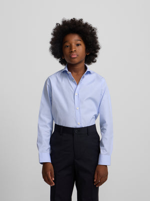 Camisa de vestir para crianças, punho simples azul-claro