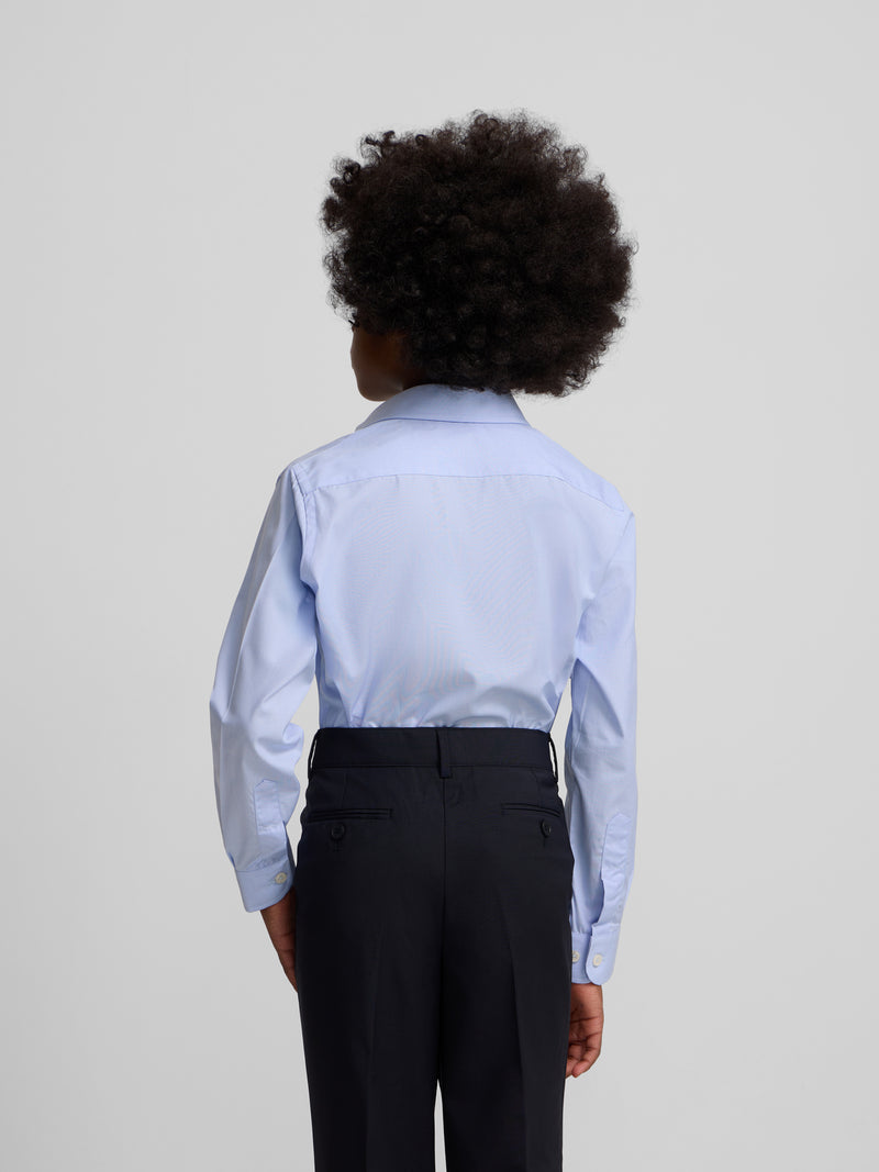 Camisa de vestir para crianças, punho simples azul-claro
