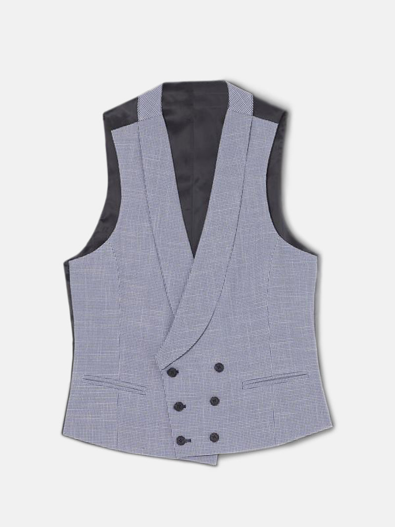 Blue houndstooth round neck jacket vest