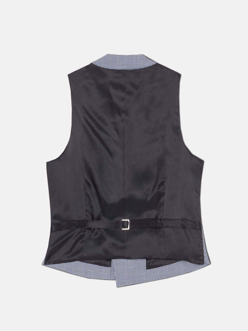 Blue houndstooth round neck jacket vest