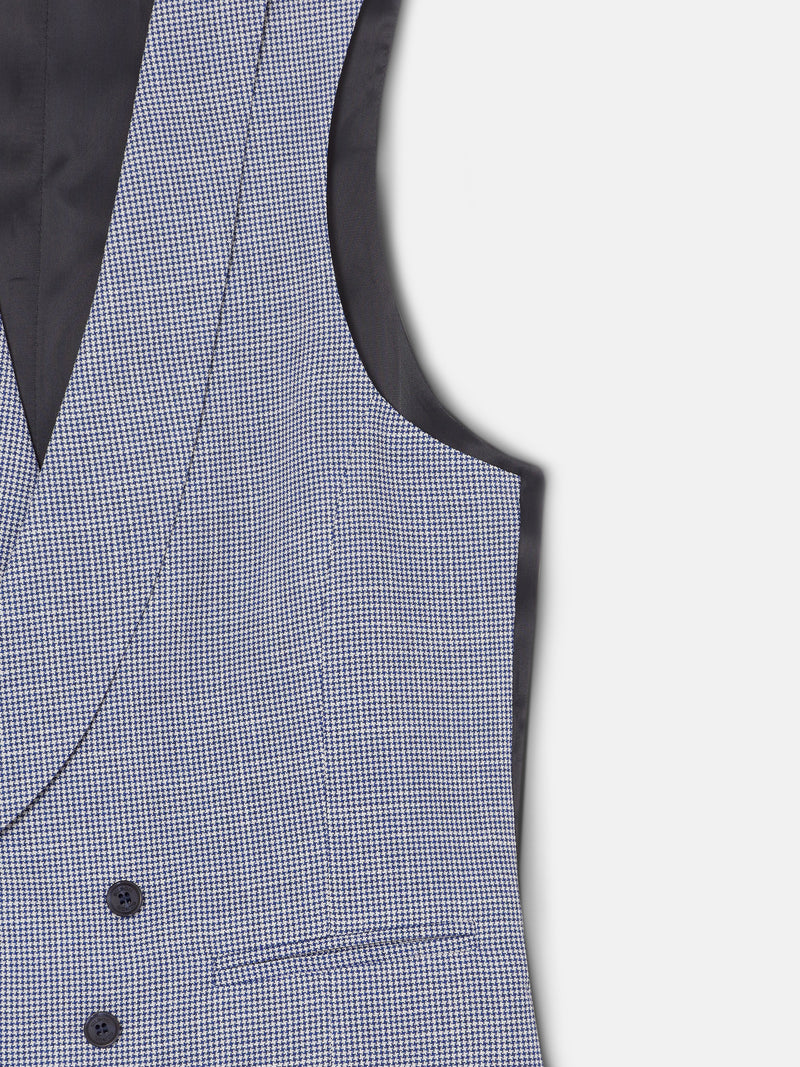 Blue houndstooth round neck jacket vest