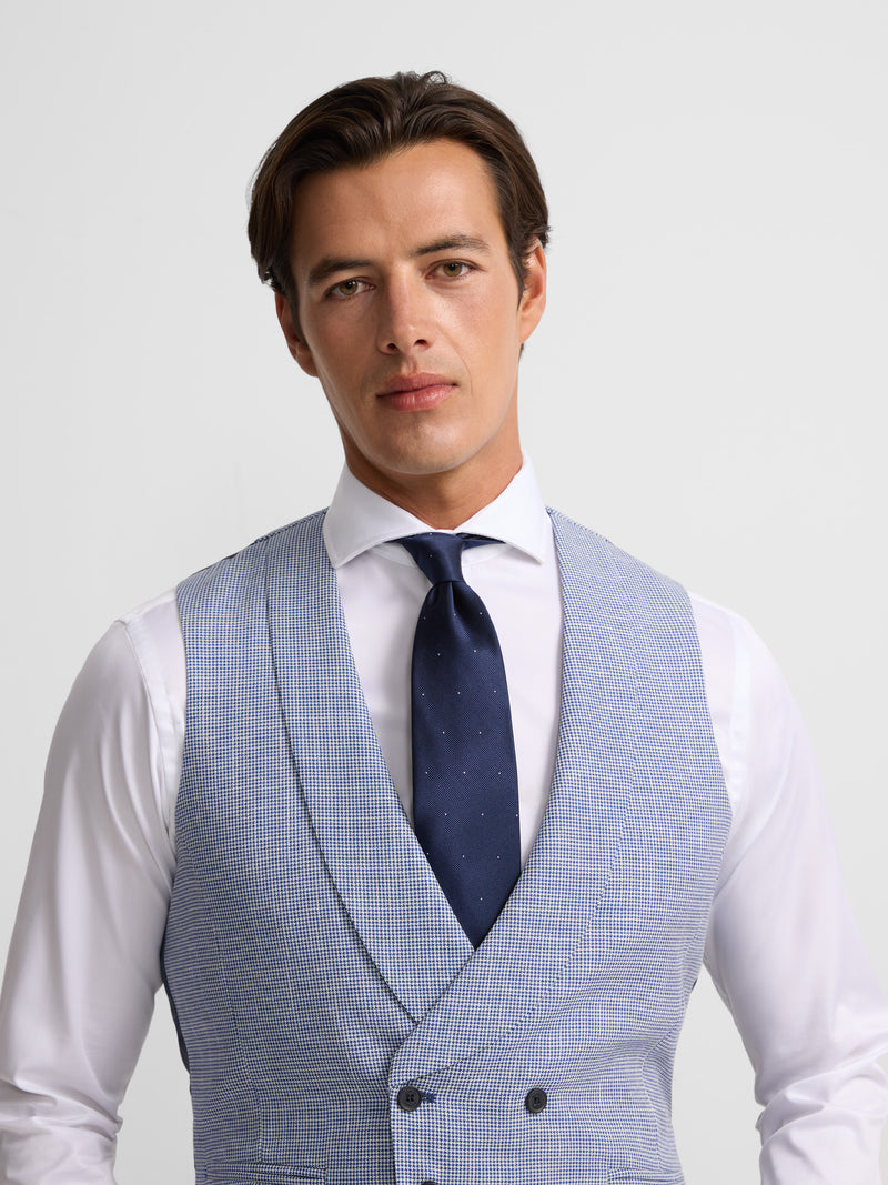 Blue houndstooth round neck jacket vest