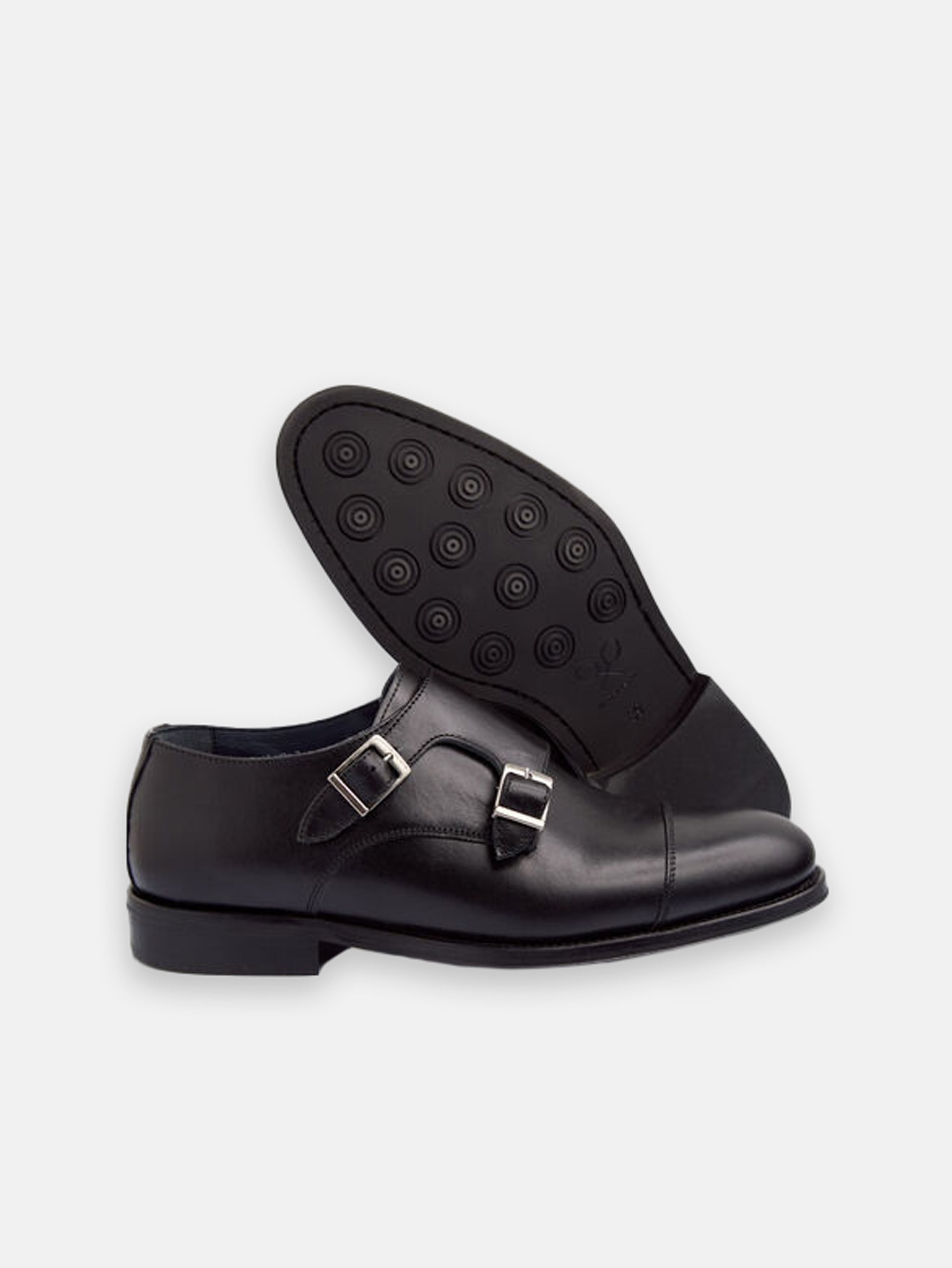 Black leather monkstrap dress shoe