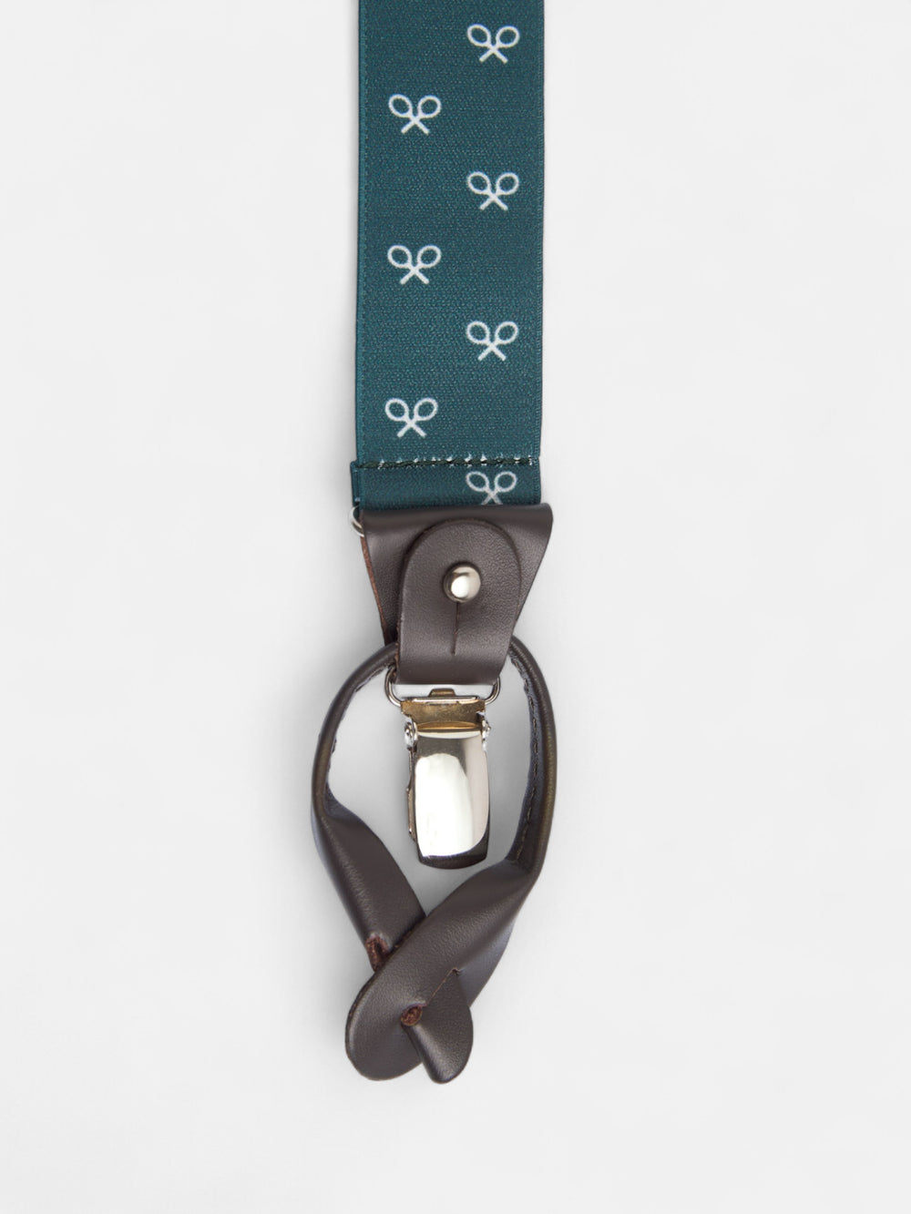 Green Silbon suspenders with white racket