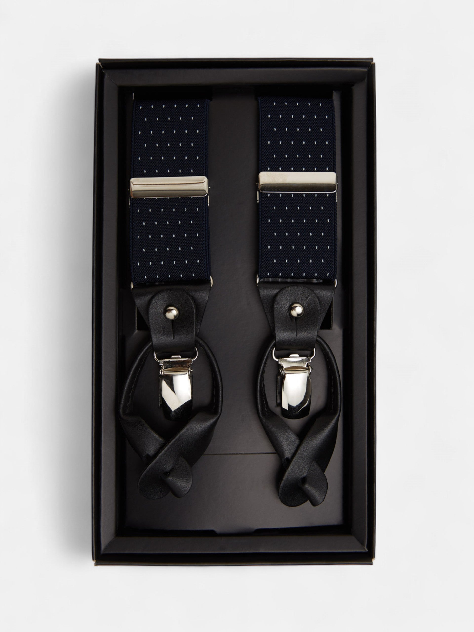 Silbon navy blue polka dot suspenders