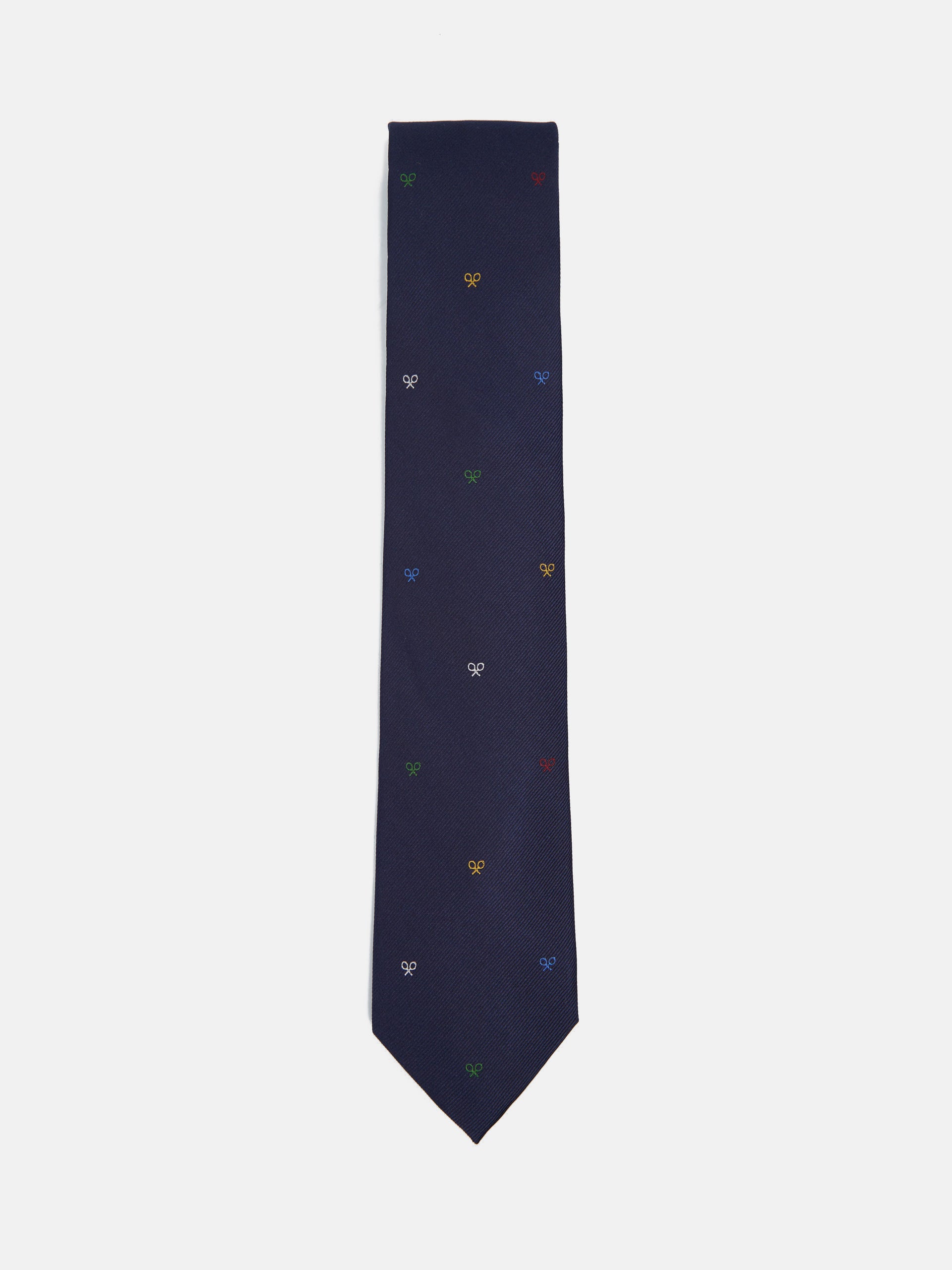 Silbon tie with multicolor racket motifs