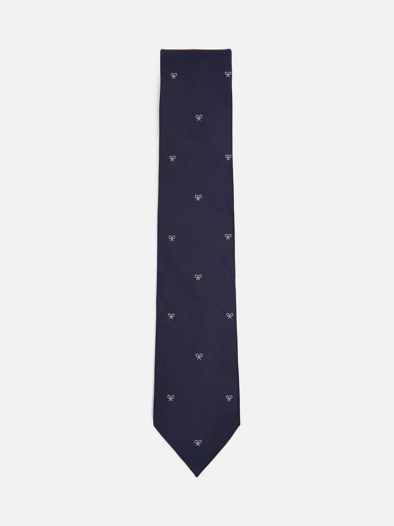 Corbata silbon motivos raquetas azul marino