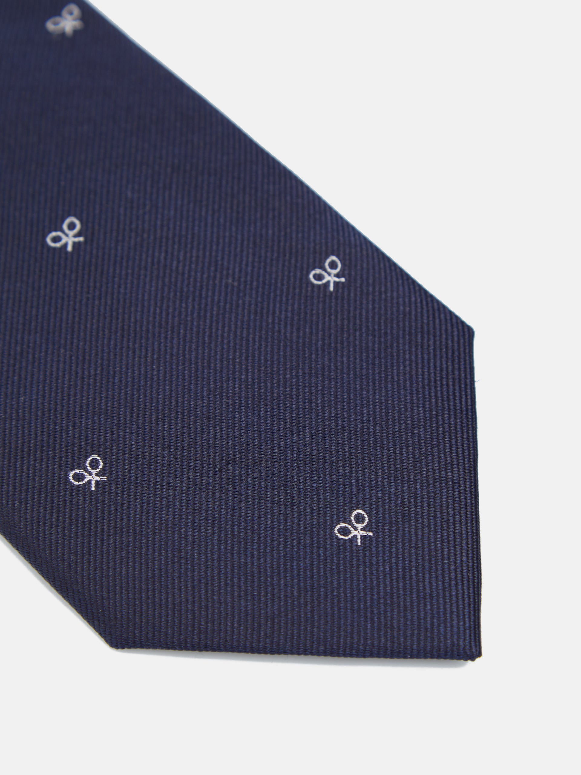 Silbon tie with navy blue racket motifs