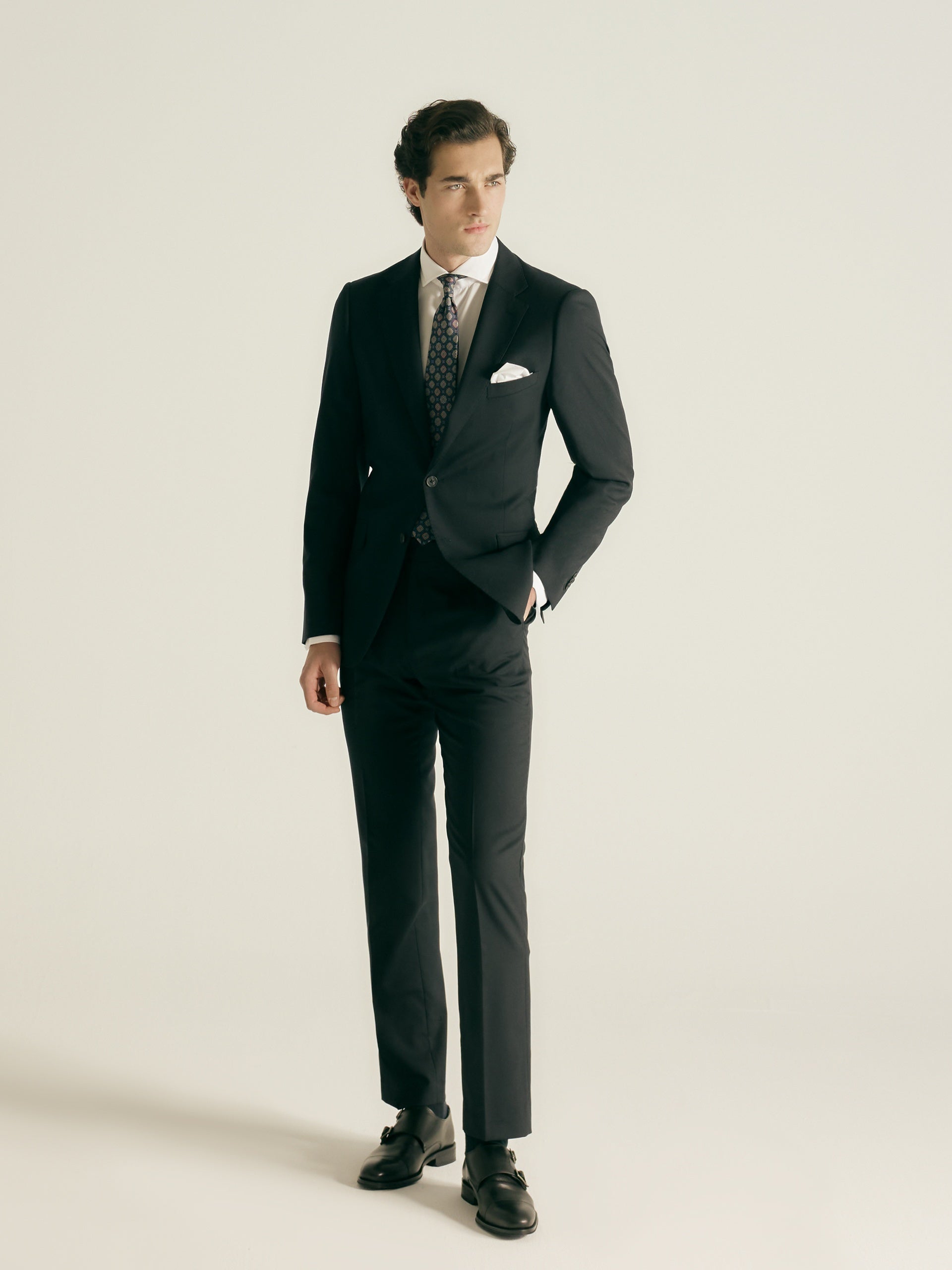 Natural stretch dark navy suit trousers