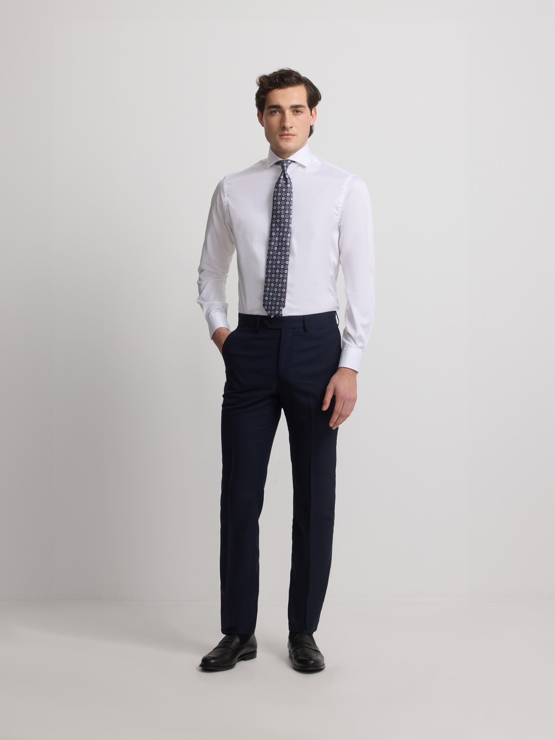 Navy blue structured suit trousers