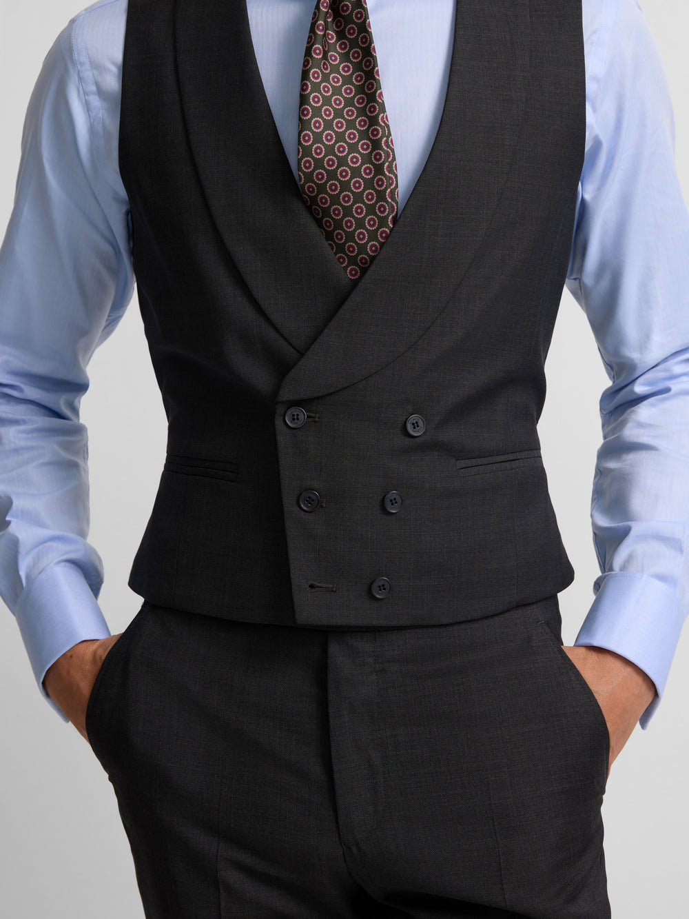 Gilet habillé stretch col rond gris