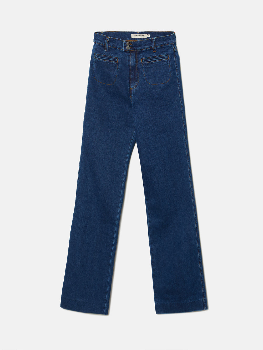 Flared denim trousers with pockets