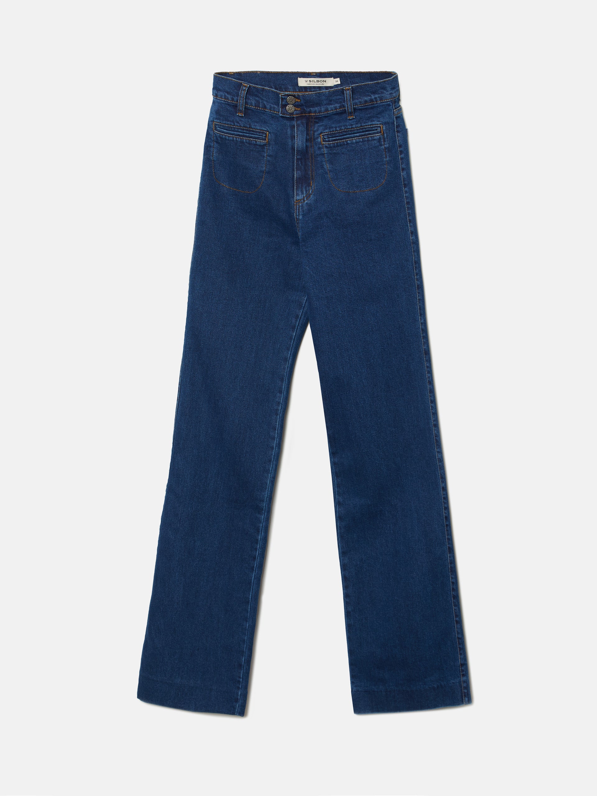 Flared denim trousers with pockets