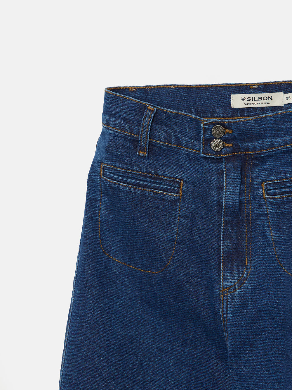 Flared denim trousers with pockets