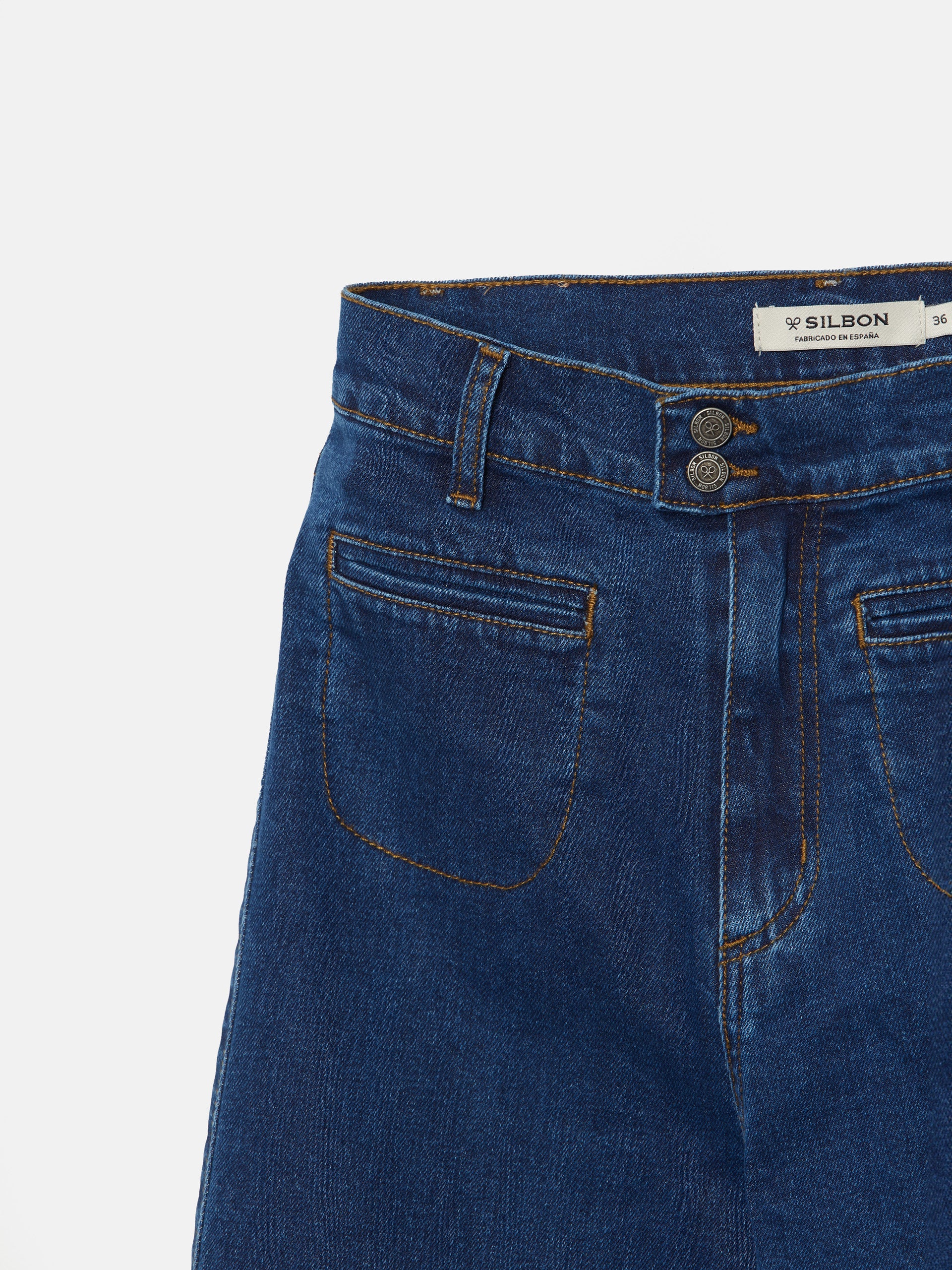 Flared denim trousers with pockets