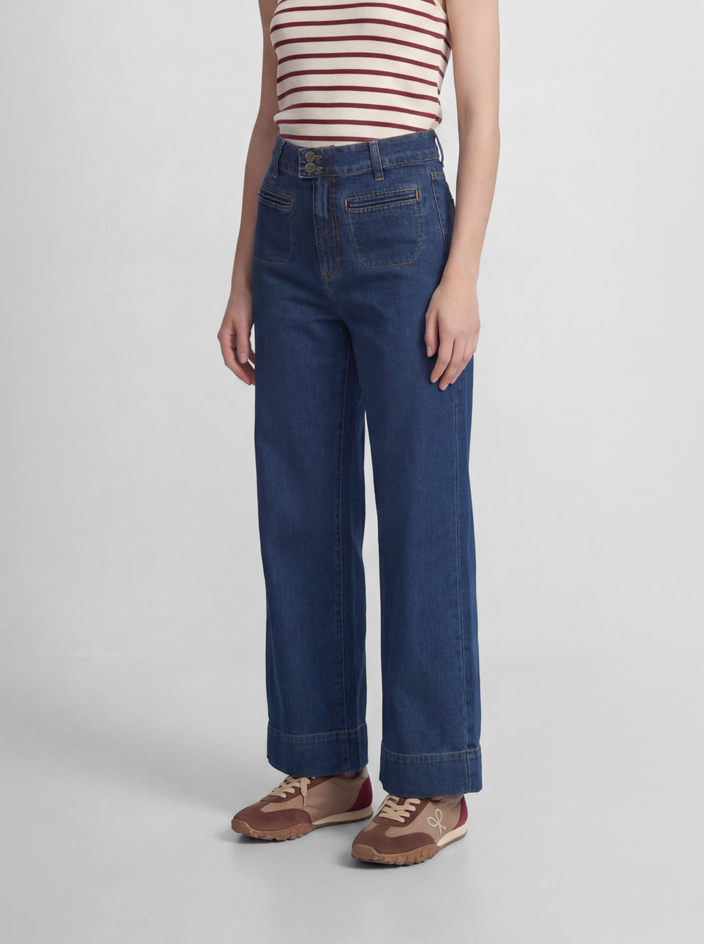 Flared denim trousers with pockets
