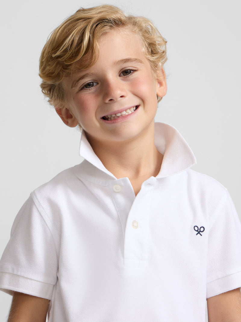 Polo enfant classique miniraquette blanc