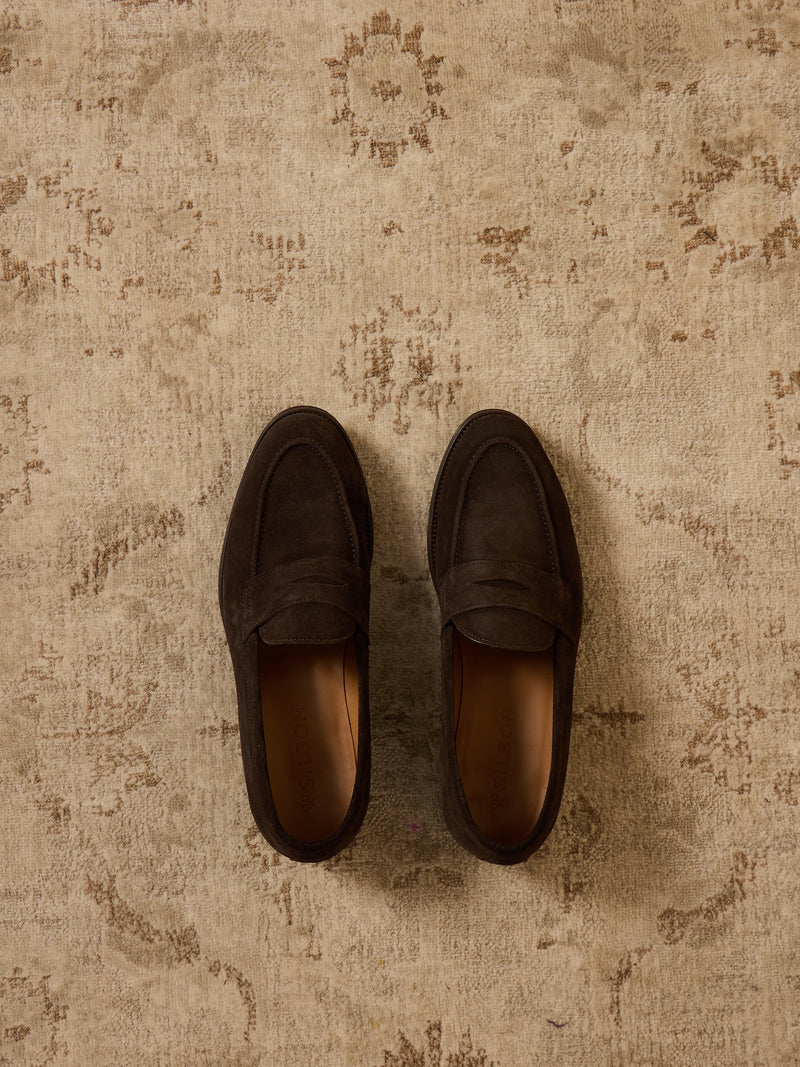 Chaussure penny en daim marron