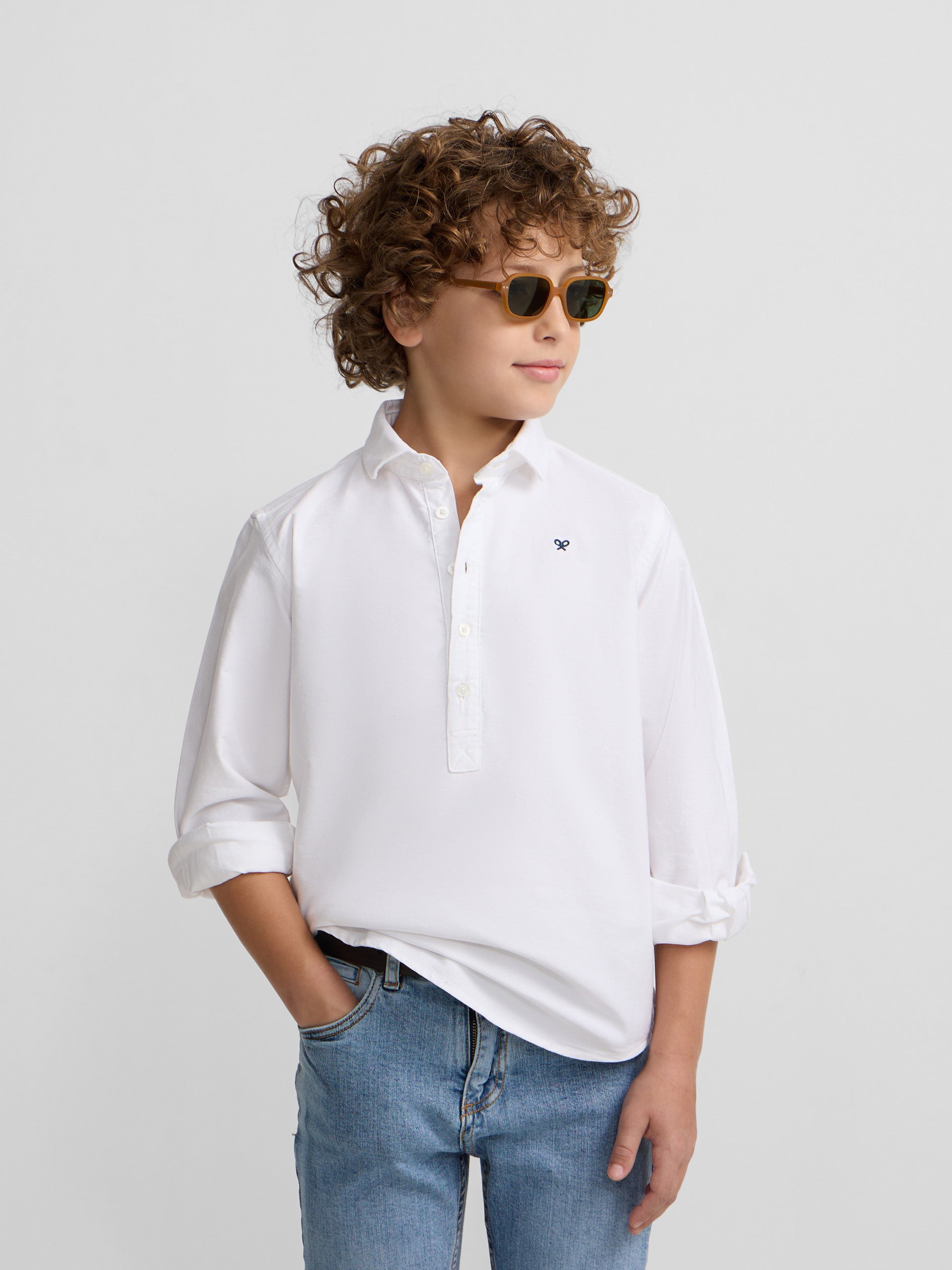 Polo desportivo clássico para crianças oxford branco