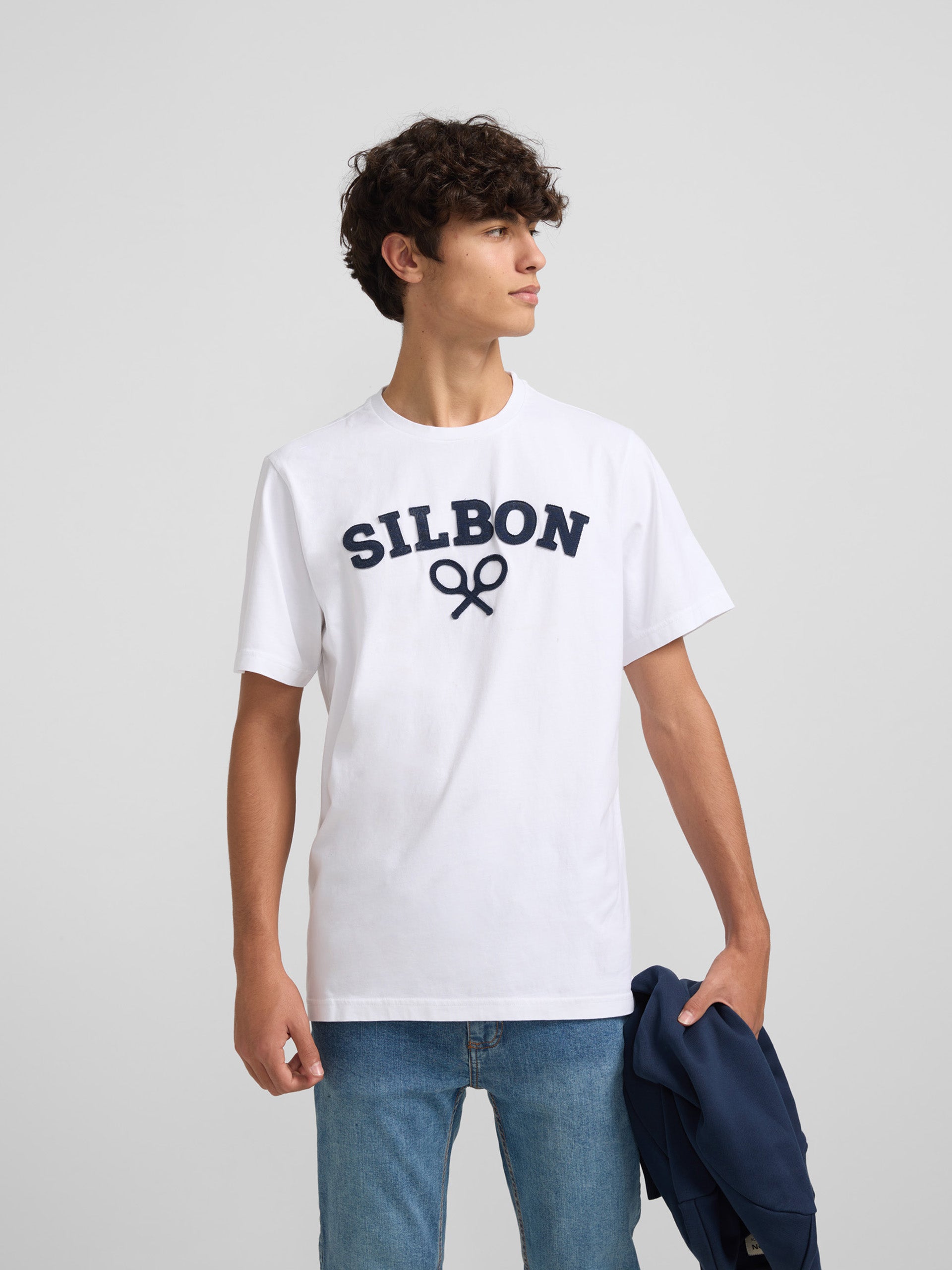 Silbon white half racket t-shirt