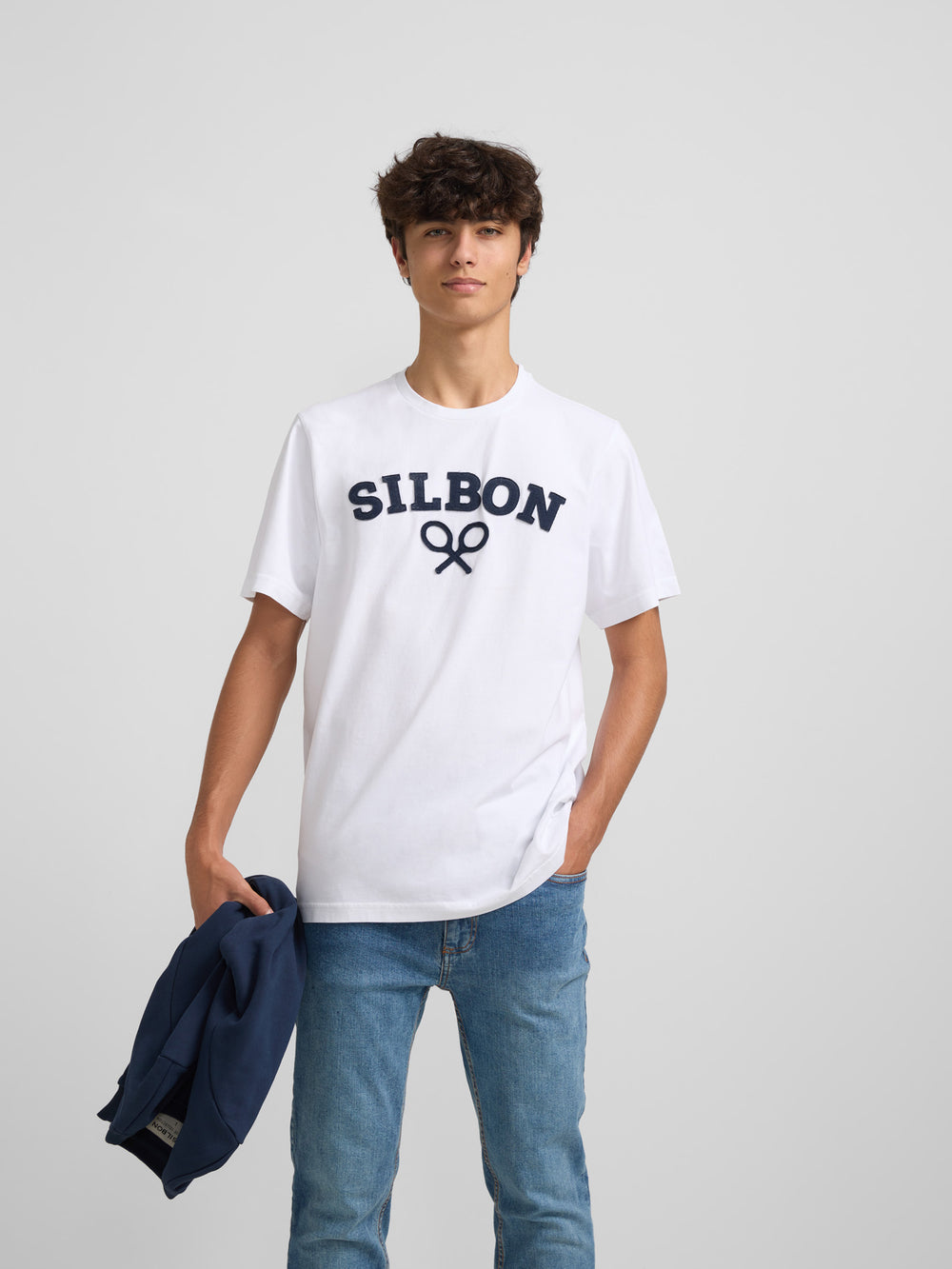 Camiseta silbon raqueta media blanca