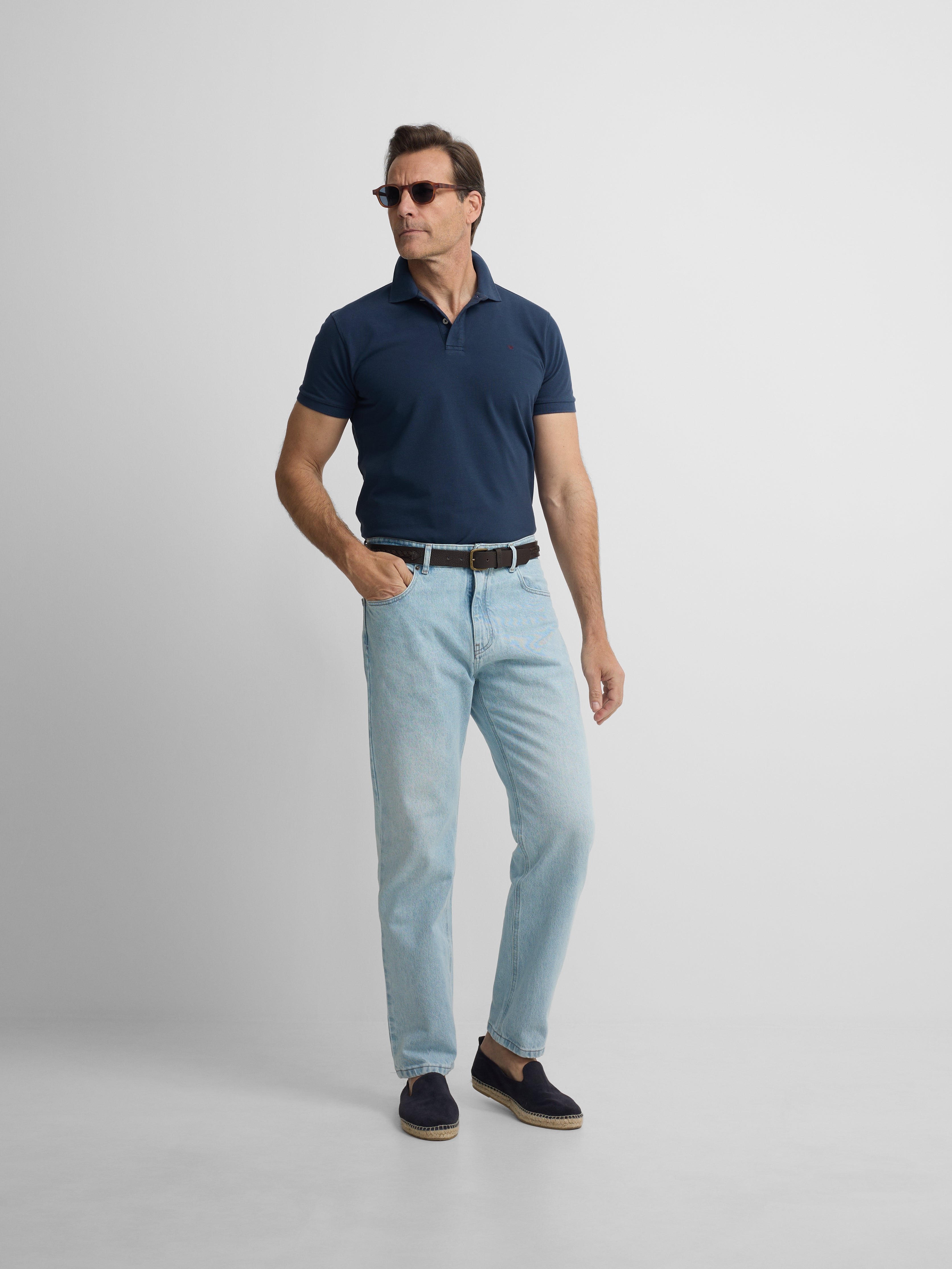 Polo classique uni bleu marine
