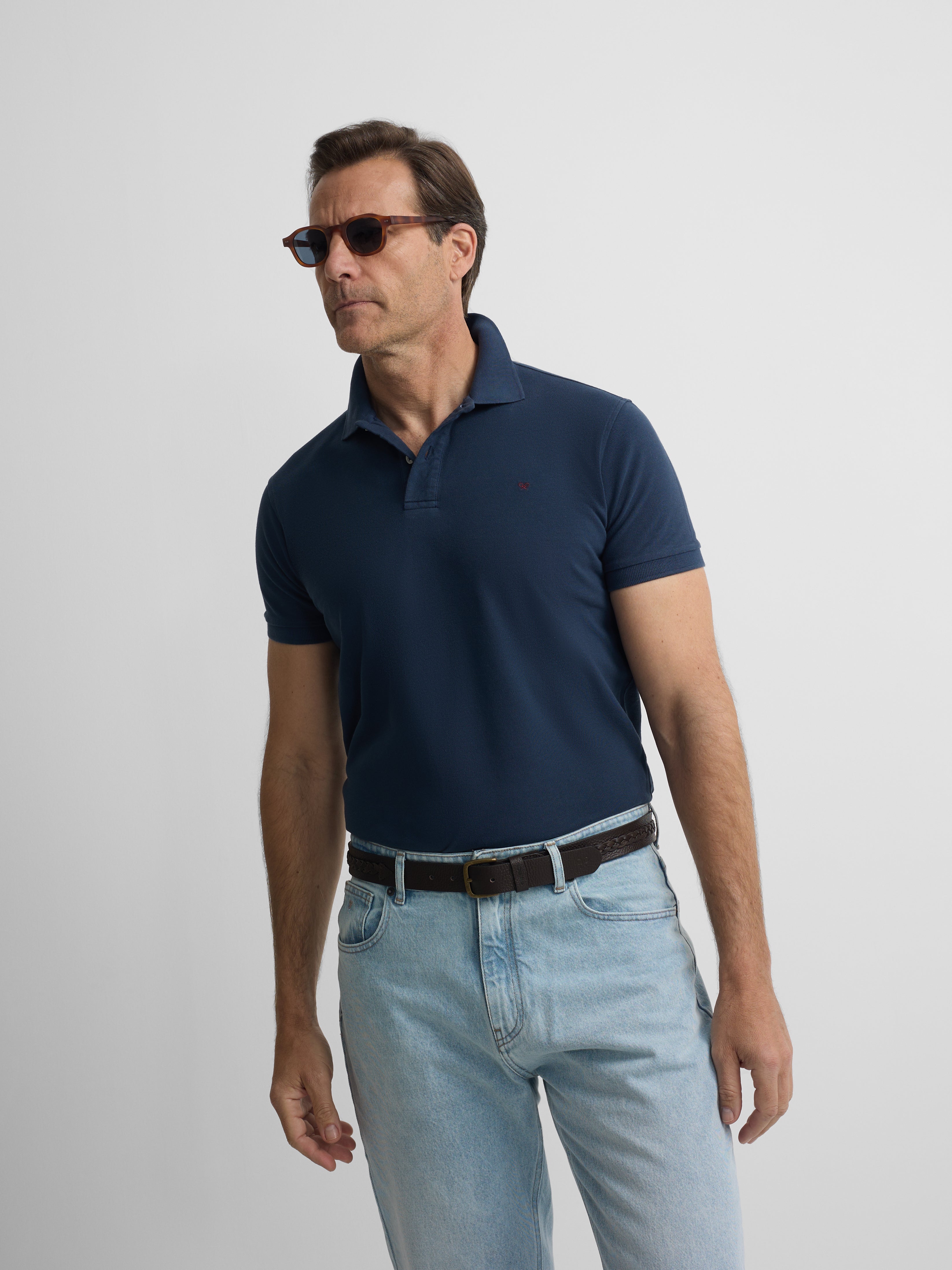 Polo classique uni bleu marine