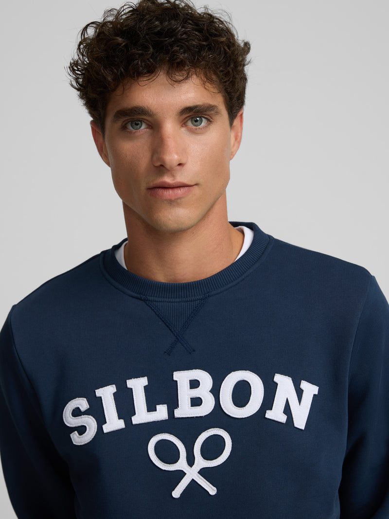 Sweat-shirt Silbon raquette demi bleu marine