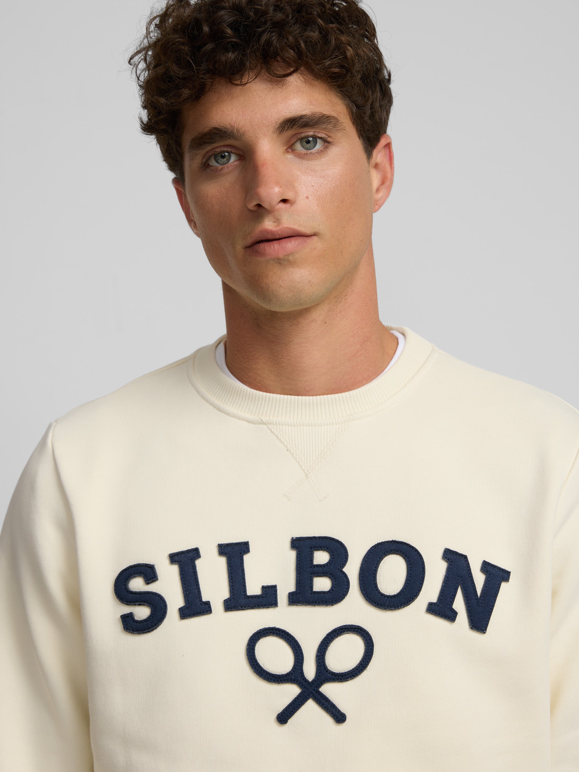 Sweat-shirt Silbon raquette demi-crème