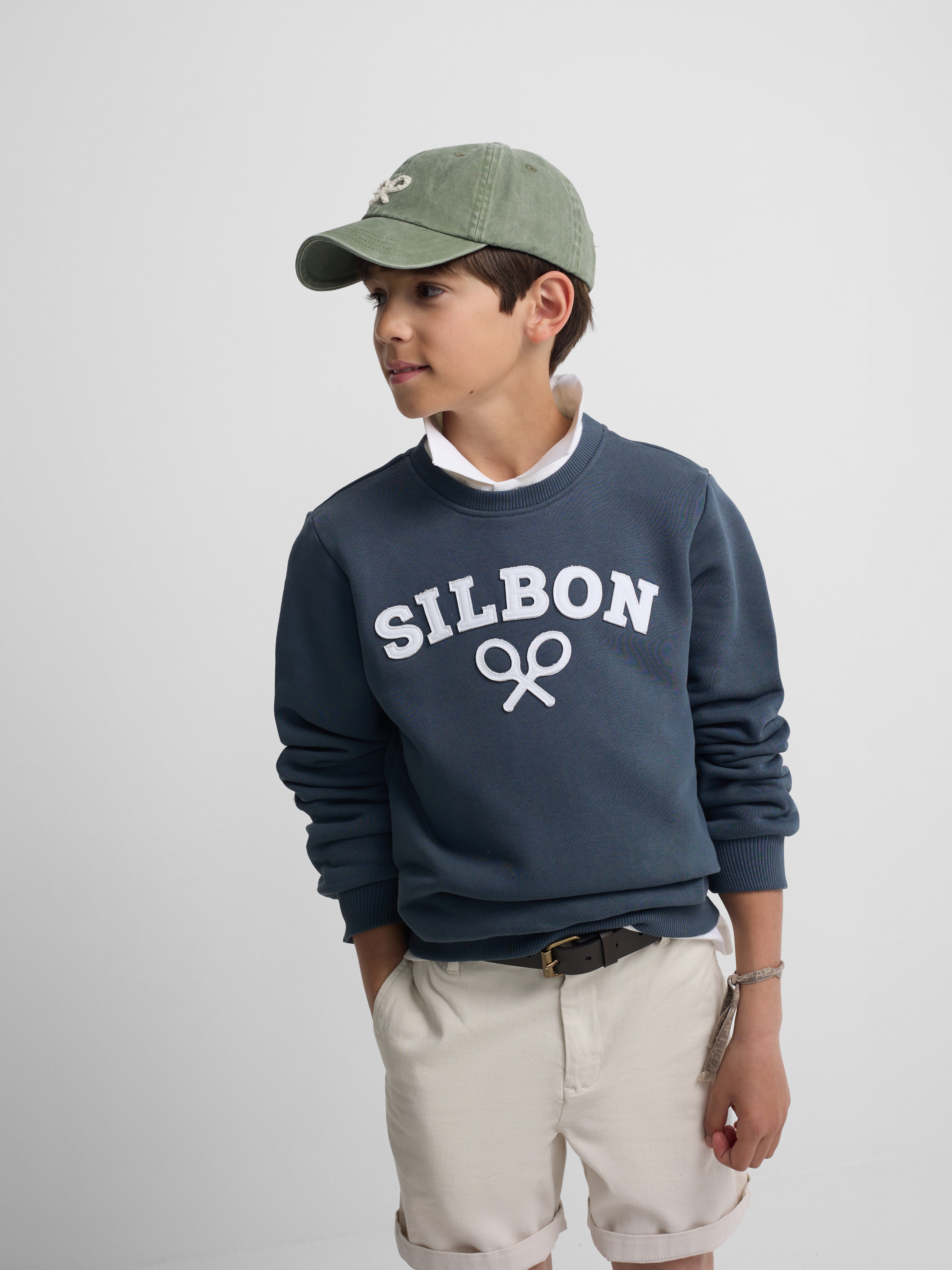 Kids navy blue half racket sweatshirt