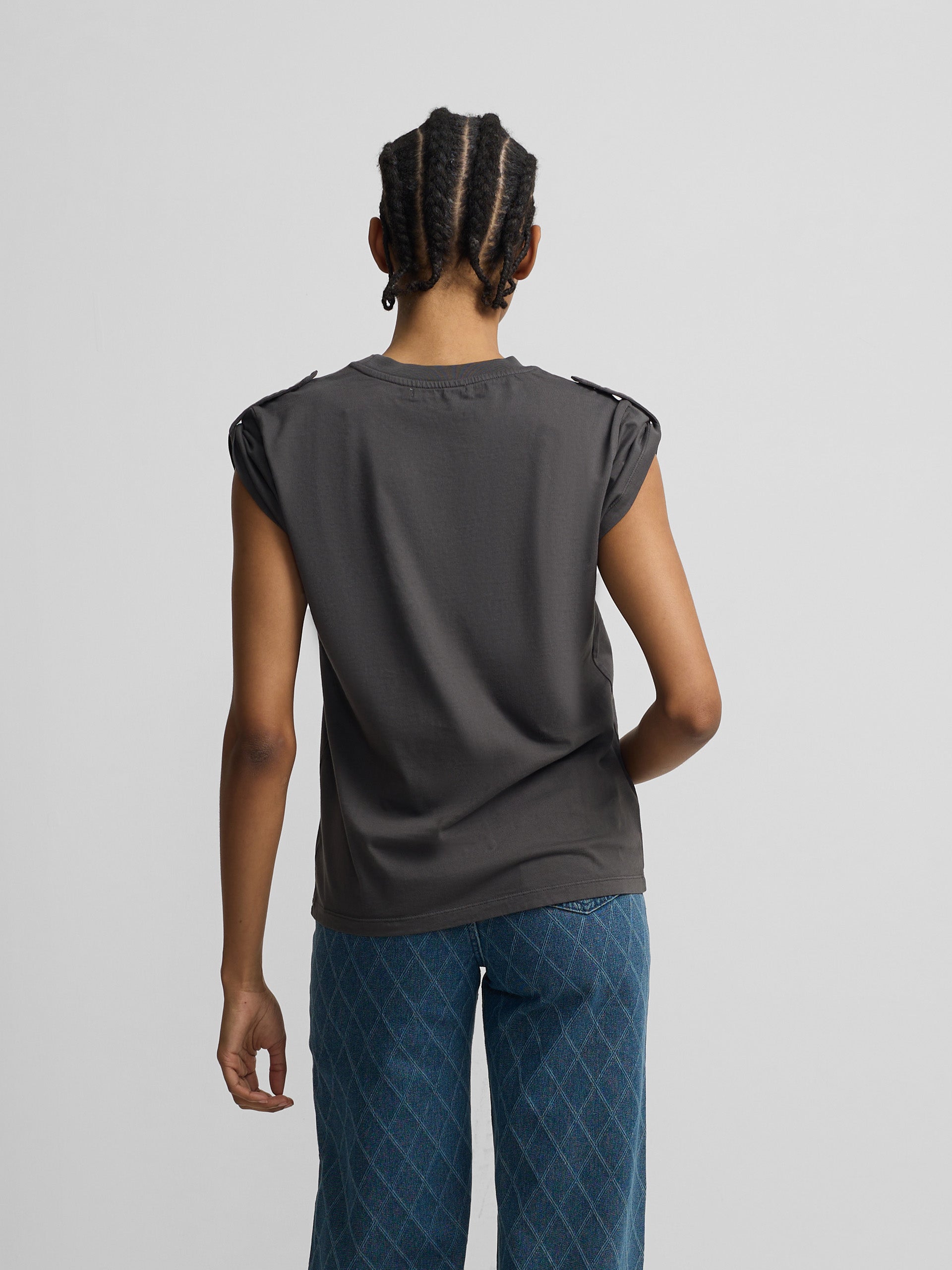 T-shirt femme manches retroussées noire