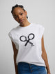White women's roll-out sleeve t-shirt