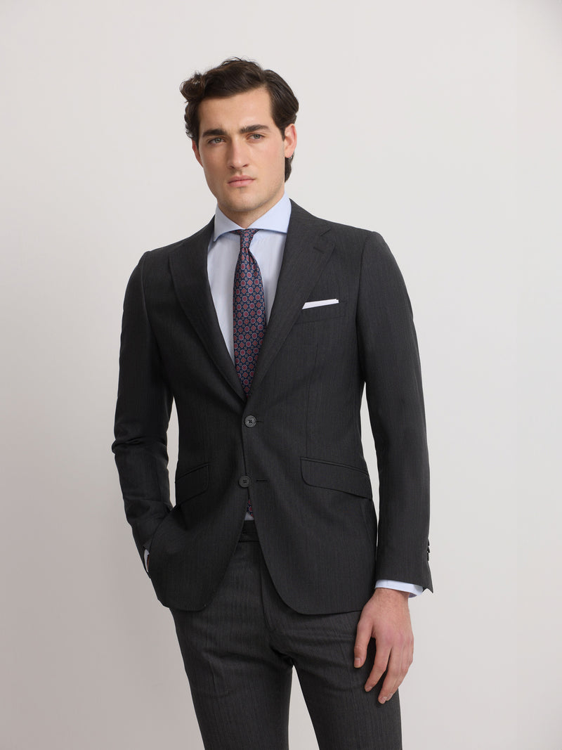 Veste de costume classique à chevrons gris